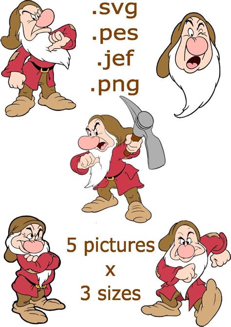 7 Dwarfs Grumpy Seven Dwarfs Grumpy 5 Pics X 3 Sizes Jef Pes Svg Embroidery Etsy