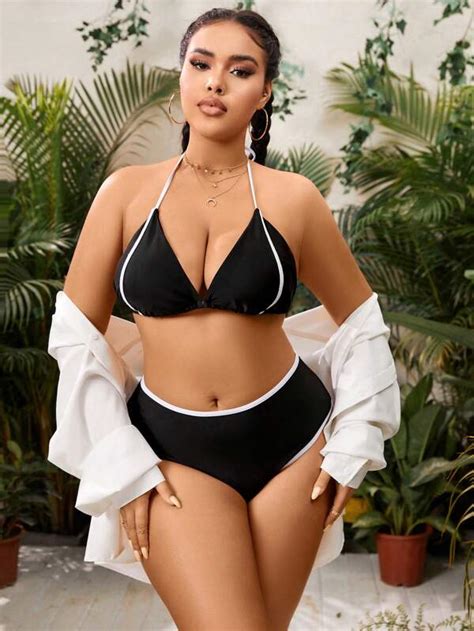 SHEIN Swim Vcay Plus Size Color Block Bikini Set With Scalloped Trim SHEIN USA