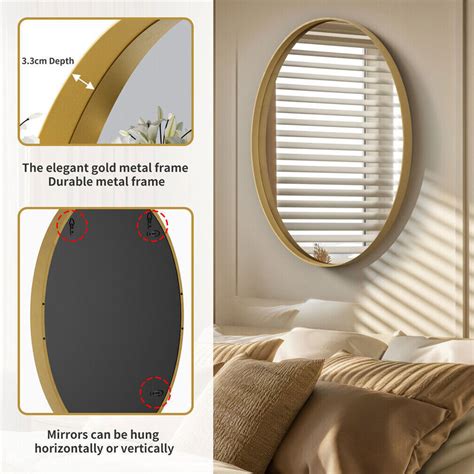 Gold Oval Bathroom Mirror Wall Decorative For Entryway Hall Living Room