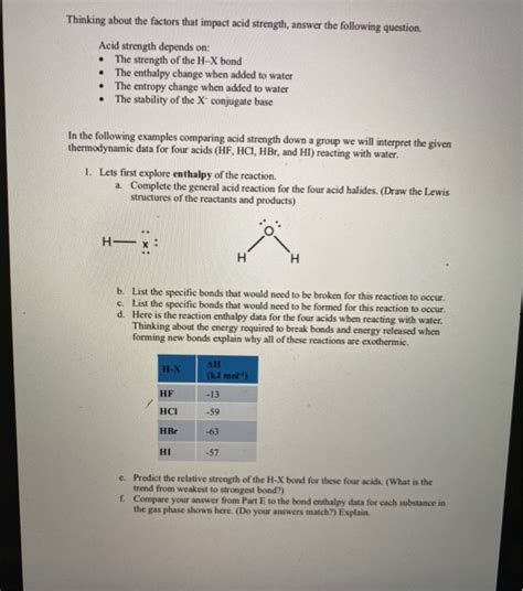 Solved Thinking about the factors that impact acid strength, | Chegg.com