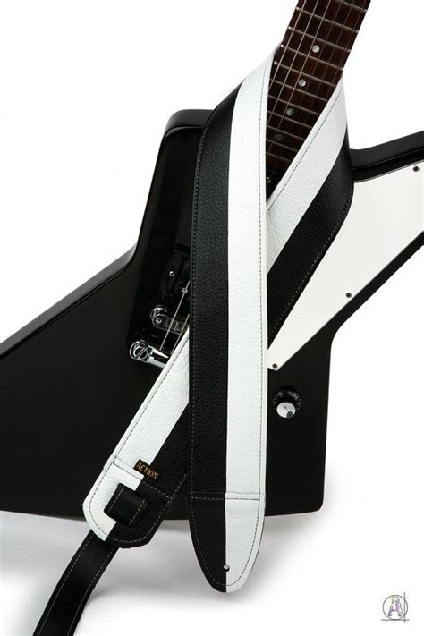 Black And White Leather Guitar Strap Half Note Etsy Leather Guitar Straps Guitar Strap Leather