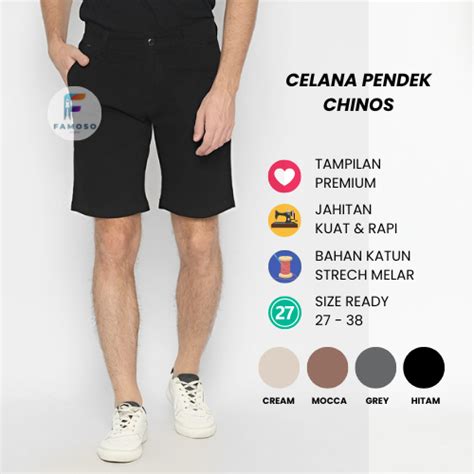 Jual Celana Pendek Pria Cino Chinos Chino Santai Harian Casual Size