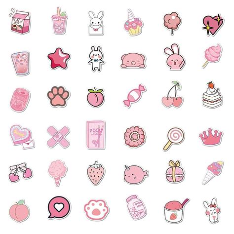 50pcs Cartoon Kawaii Pink Stickers Rk1643 Kawaii Stickers Cute