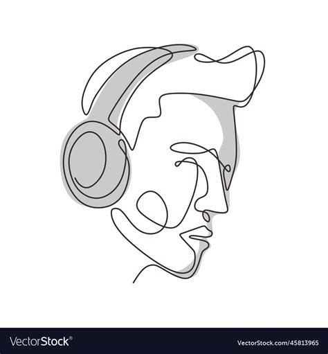 Continuous Line Drawing Headphones Music Theme Vector Image