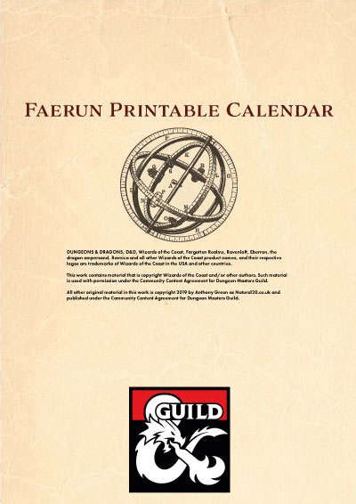 Printable Faerun Calendar Arts Crafts D D Beyond General D D Beyond