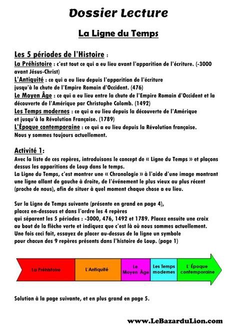 Les Époques 5 grandes périodes de l Histoire vues par Loup Activité