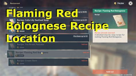 Flaming Red Bolognese Recipe Location - Genshin Impact (geri reputation ...