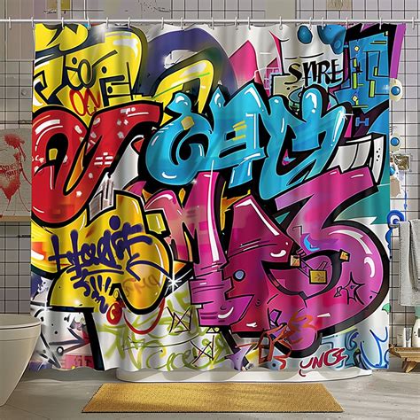 Graffiti Art Shower Curtain Vibrant Urban Culture Design With Bold