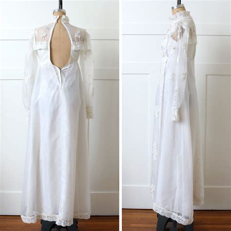 S White Floral Lace Empire Waist Boho Prairie Wed Gem