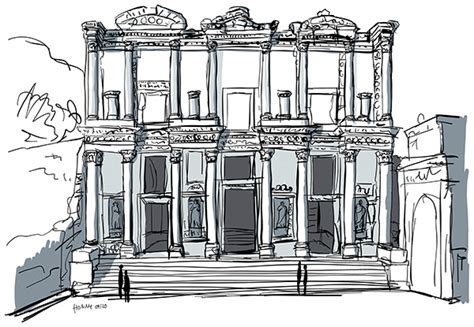 Sketch Of The Celsus Library In Ephesos Turkey Antique Greece