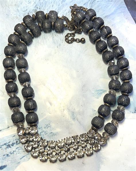 Chico S Double Strand Black Lace Beaded With Clear Rh Gem