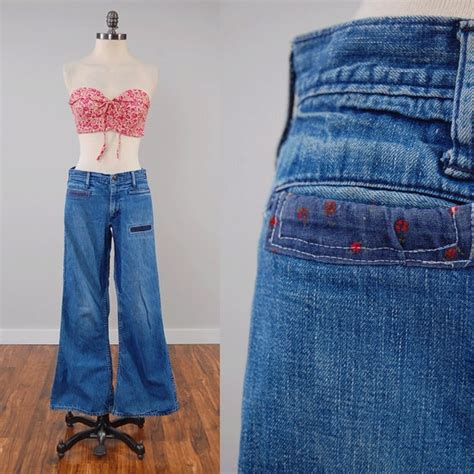 Vintage 60s 70s Landlubber Patched Denim Bellbottoms Hippie