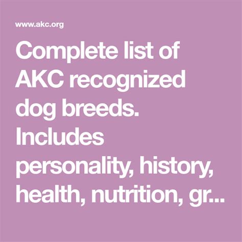 Complete list of AKC recognized dog breeds. Includes personality ...