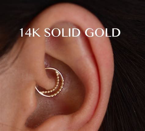 Tragus Piercing Gold Cartilage Hoop 14k Helix Earring Daith Etsy