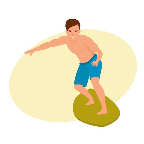 Premium Vector Surfer With Surfboard Standing Riding On Ocean Wave