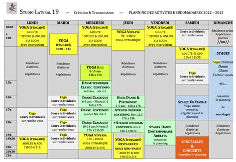 Horaires Des Cours Studio Lat Ral