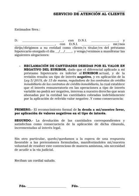 Modelo De Reclamación De Cláusula Suelo Consultoría Ambiental Aspra