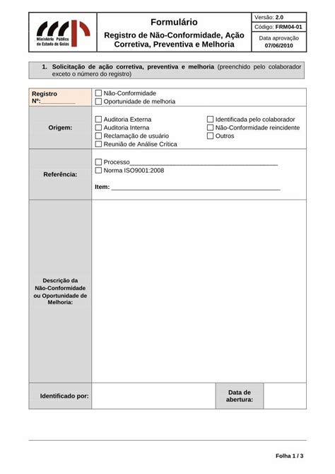 PDF Formulário Versão FRM04 01 Registro de Não Conformidade