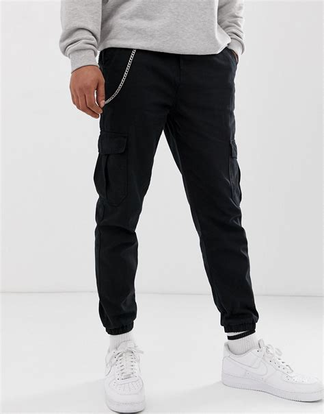 Bershka Cargo Pants With Chain In Black For Men Lyst