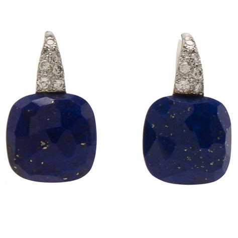 Pomellato Capri Diamond Lapis Lazuli White Gold Drop Earrings