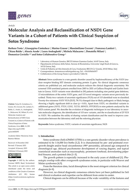 PDF Molecular Analysis And Reclassification Of NSD1 Gene Variants In