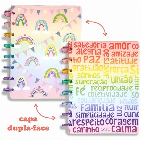 Caderno De Disco Capa Plastificada Arco Ris Loja Octo