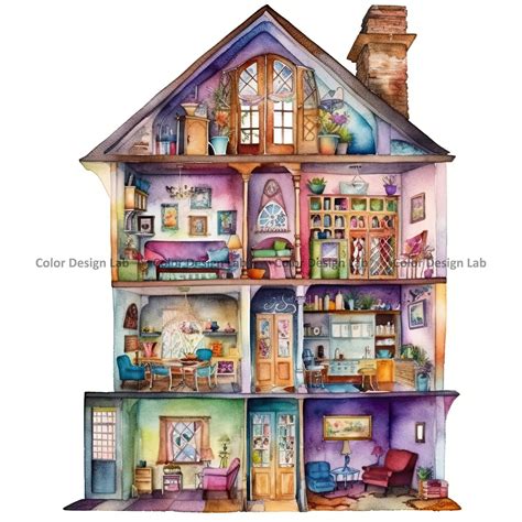 Doll House Clipart Set Dollhouse 8 Png Instant Digital Etsy