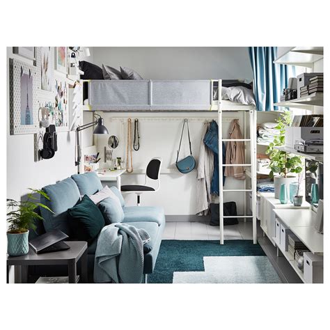 Vitval Loft Bed Frame With Desk Top Whitelight Grey 90x200 Cm Ikea Eesti