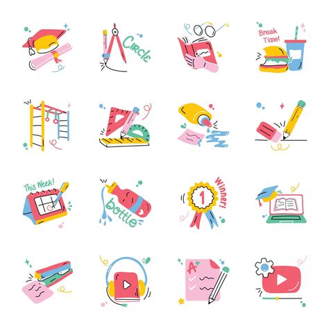 Set of School Supplies Flat Stickers 17063031 Vector Art at Vecteezy