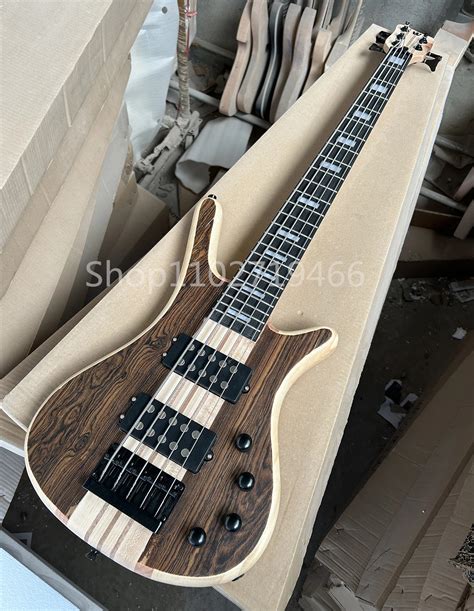 Factory Natural Wood Color 5 Strings Electric Bass Guitar Neck Through