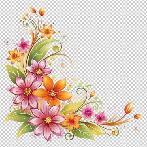 Abstract floral corner design isolated on transparent background ...