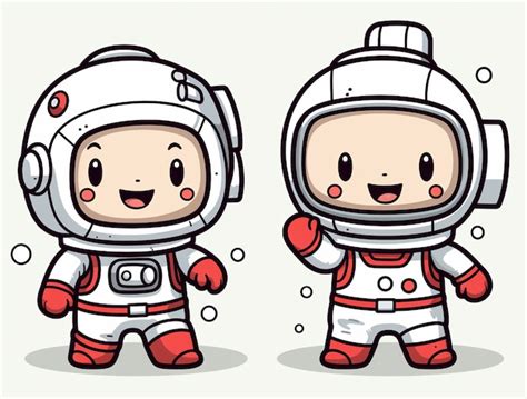 Retrato em estilo de desenho animado de duas crianças astronautas