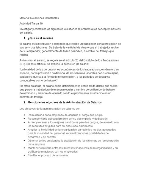 Tarea 10 Relaciones Industriales Materia Relaciones Industriales