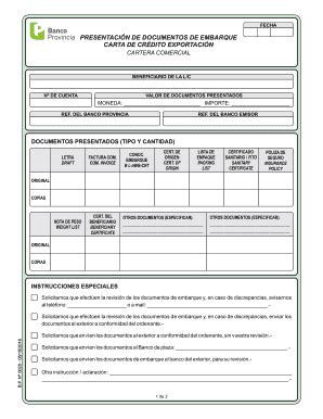 Fillable Online BP0020 PRESENTACI N DE DOCUMENTOS DE EMBARQUE CARTA