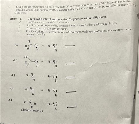 Solved Complete the following acid-base reactions of the | Chegg.com