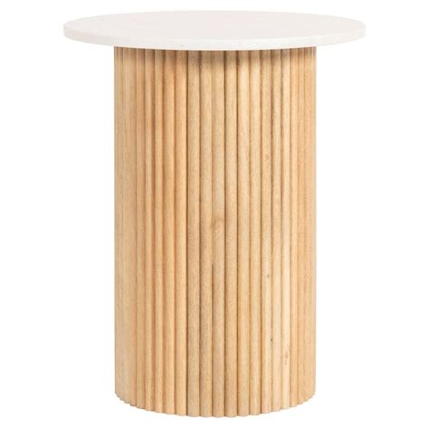 Paloma Marble Timber Round Side Table White Natural