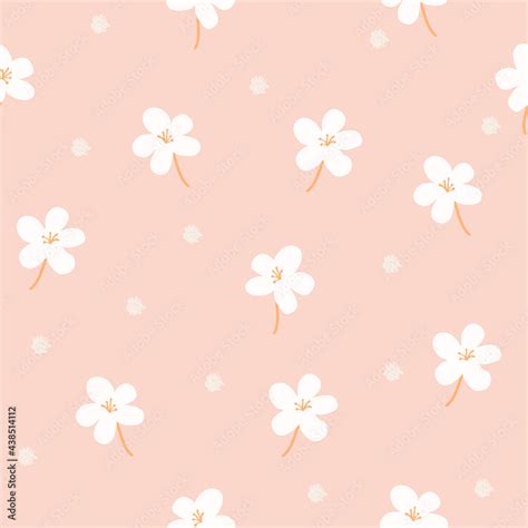 Delicate floral background. Small white flowers and dots on a pink background. Wallpaper ...