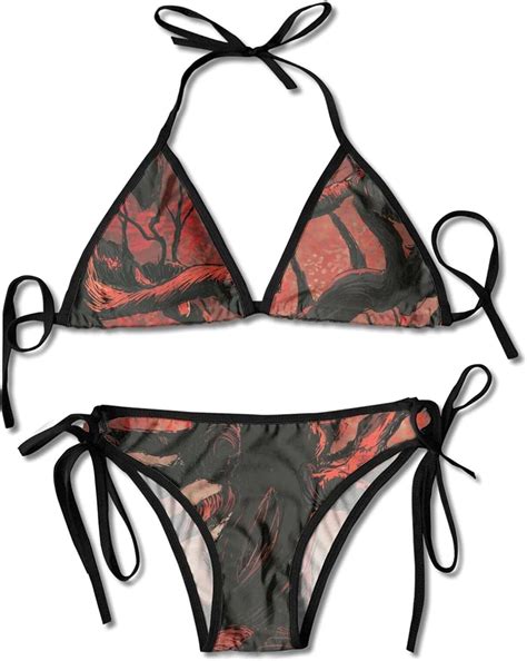 Bikini Sexy Due Pezzi Costumi Da Bagno Red Tree Demon Collo Regolabile