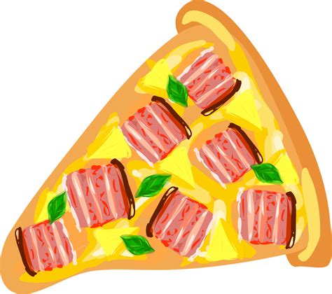 Slice Of Pizza With Bacon And Basil Appetizing Hand Drawn Pizza Slice