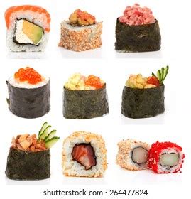 Collage Various Sushi Gunkan Japanese Restaurant Stock Photo 1839200896