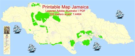 Map Jamaica Editable PDF detailed vector printable City Plan