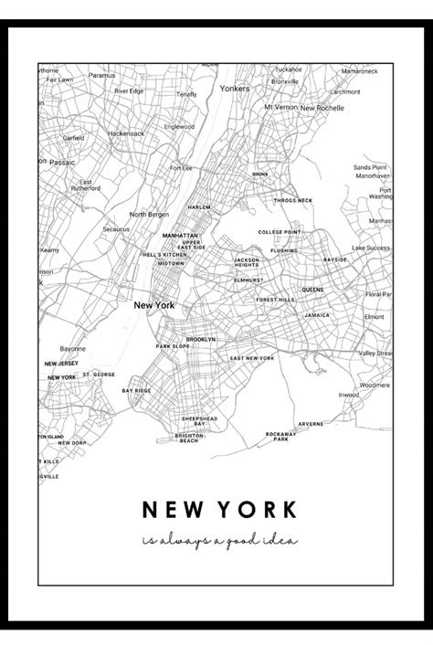 X Plakat Miasto New York Mapa Czarno Bia A Plakat Mapa Nowego