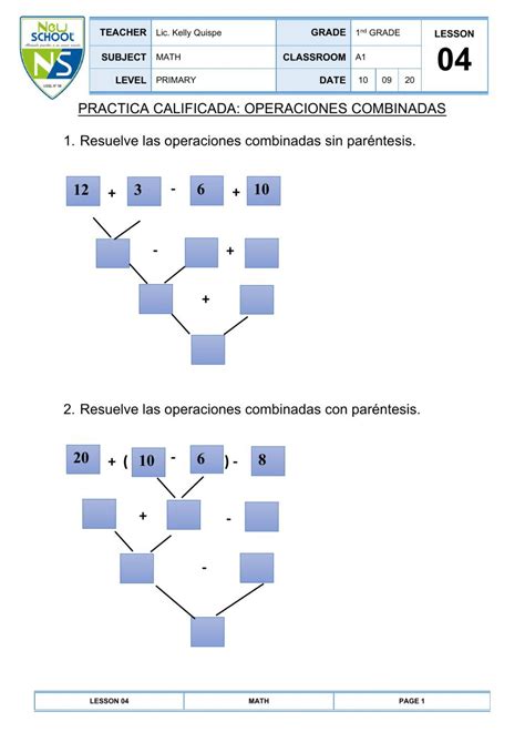 Ejercicio De Operaciones Combinadas Para Primer Grado Primeros Grados