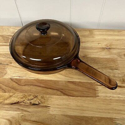 Vision Corning Ware Waffle Bottom Skillet Pan With Lid Amber Brown