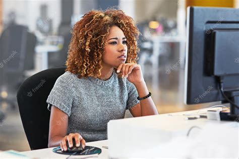 Premium Photo Black Woman Computer And Reading Online Report Or Web Design Planning Online