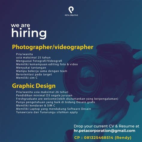 Lowongan Kerja Photographer Videographer Graphic Design Content