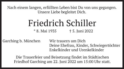 Traueranzeigen Von Friedrich Schiller Trauer Merkur De