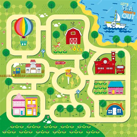 Premium Vector | My hometown track maps illustration for kids play mat and roll mat design