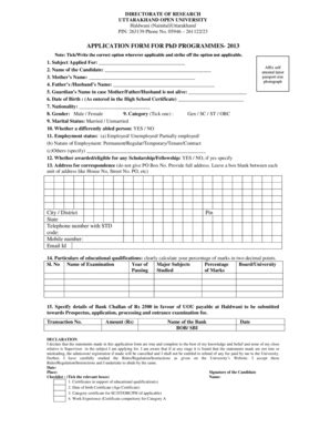 Fillable Online Uou Ac PhD Application Form 2012 13 Uou Ac In