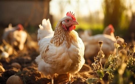 Premium Ai Image A Group Of Chickens Standing On Top Of A Lush Green